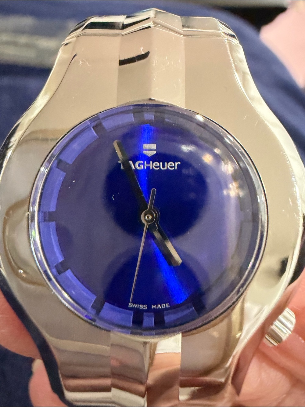 Tag Heuer Silver Bracelet Watch with Blue Sunburst Dial